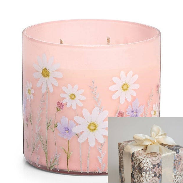 Gift-Wrapped Candle - Luxurious Blushing Meadow 3 Wick Lavendar Candle