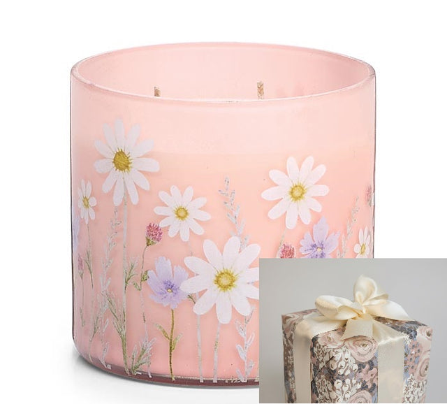 Gift-Wrapped Candle - Luxurious Blushing Meadow 3 Wick Lavendar Candle